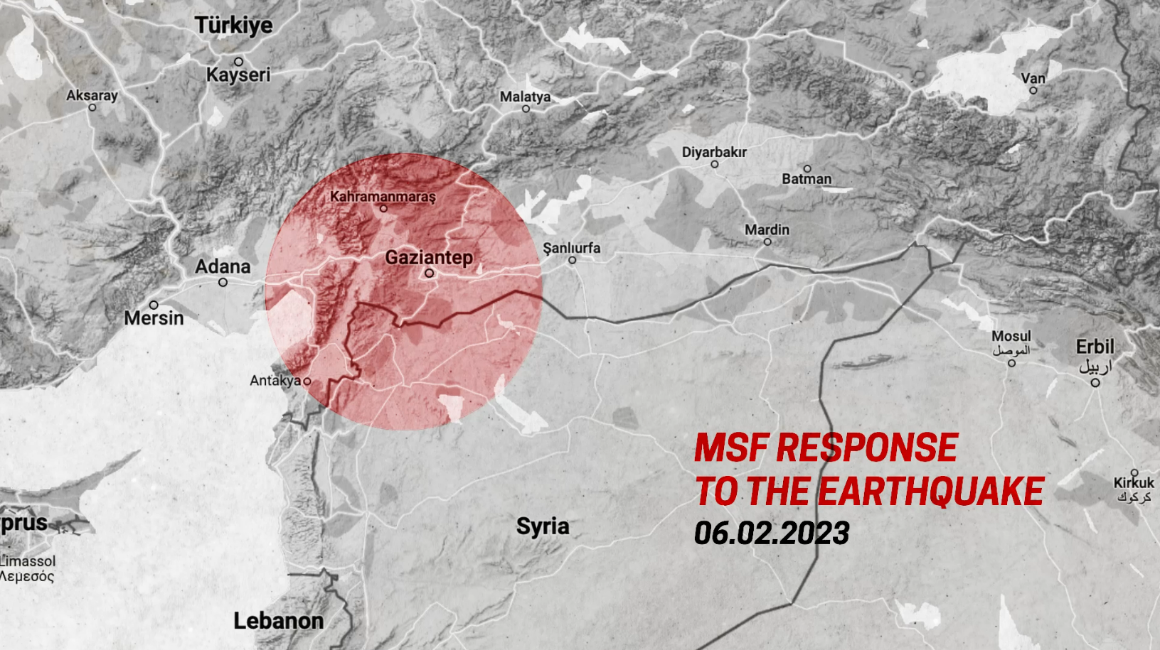 Map of Turkiye and Syria earthquake response