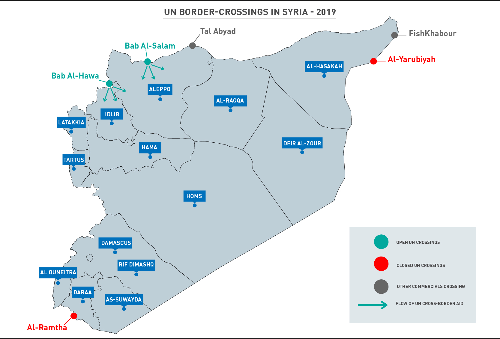 UN border crossing Syria map 2019