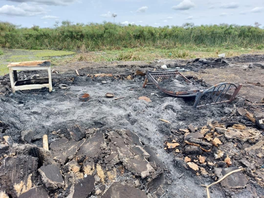 Burnt home in Leer County, South Sudan