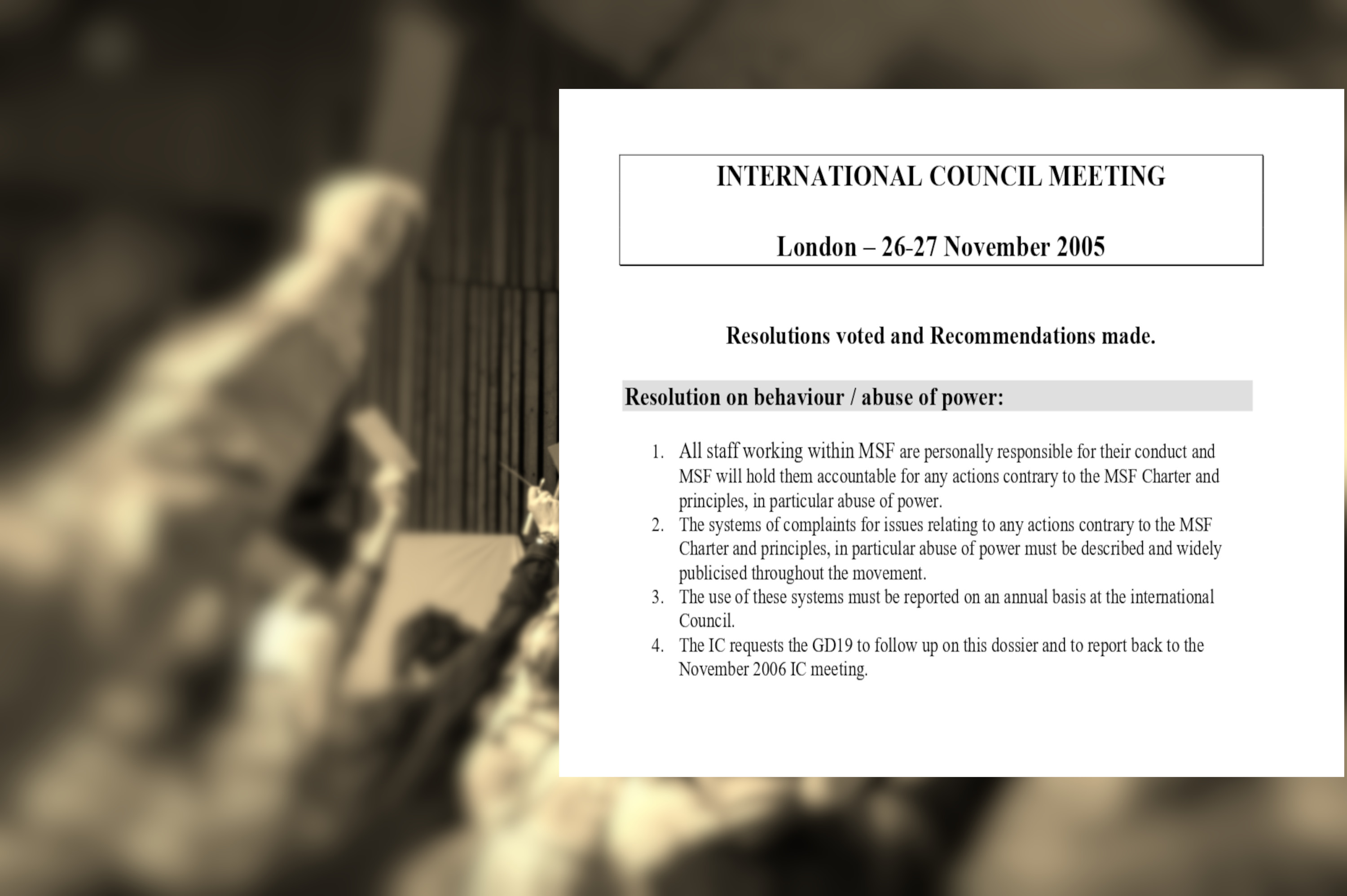 International council resolution on abusive behaviors