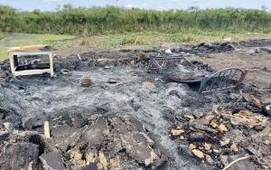 Burnt home in Leer County, South Sudan