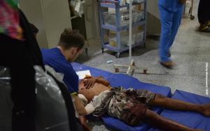 A doctor tends to a patient in Aden, Yemen, 1 August 2019.