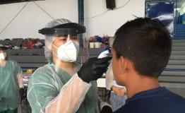 MSF nurse during screening activities with Warao people (indegenous group from Venezuela) at a shelter in Manaus, Brazil.