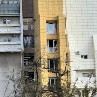 Shattered windows and external damage shown at Mechnikov hospital following attack on Dnipro