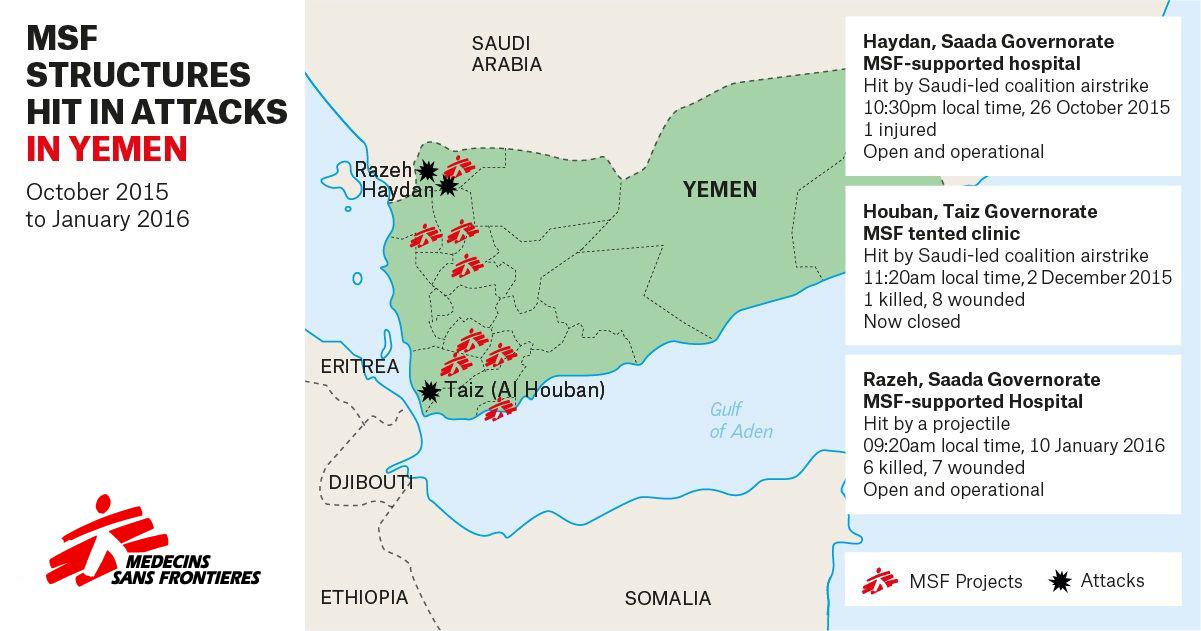 MSF Structures hit in attacks in yemen