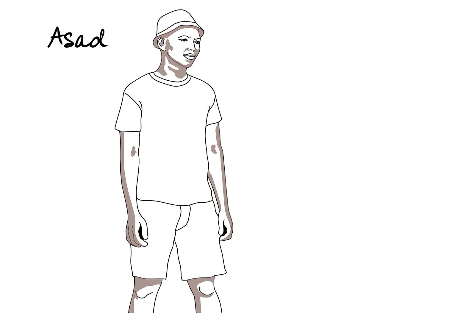 An illustration of Somali refugee Asad