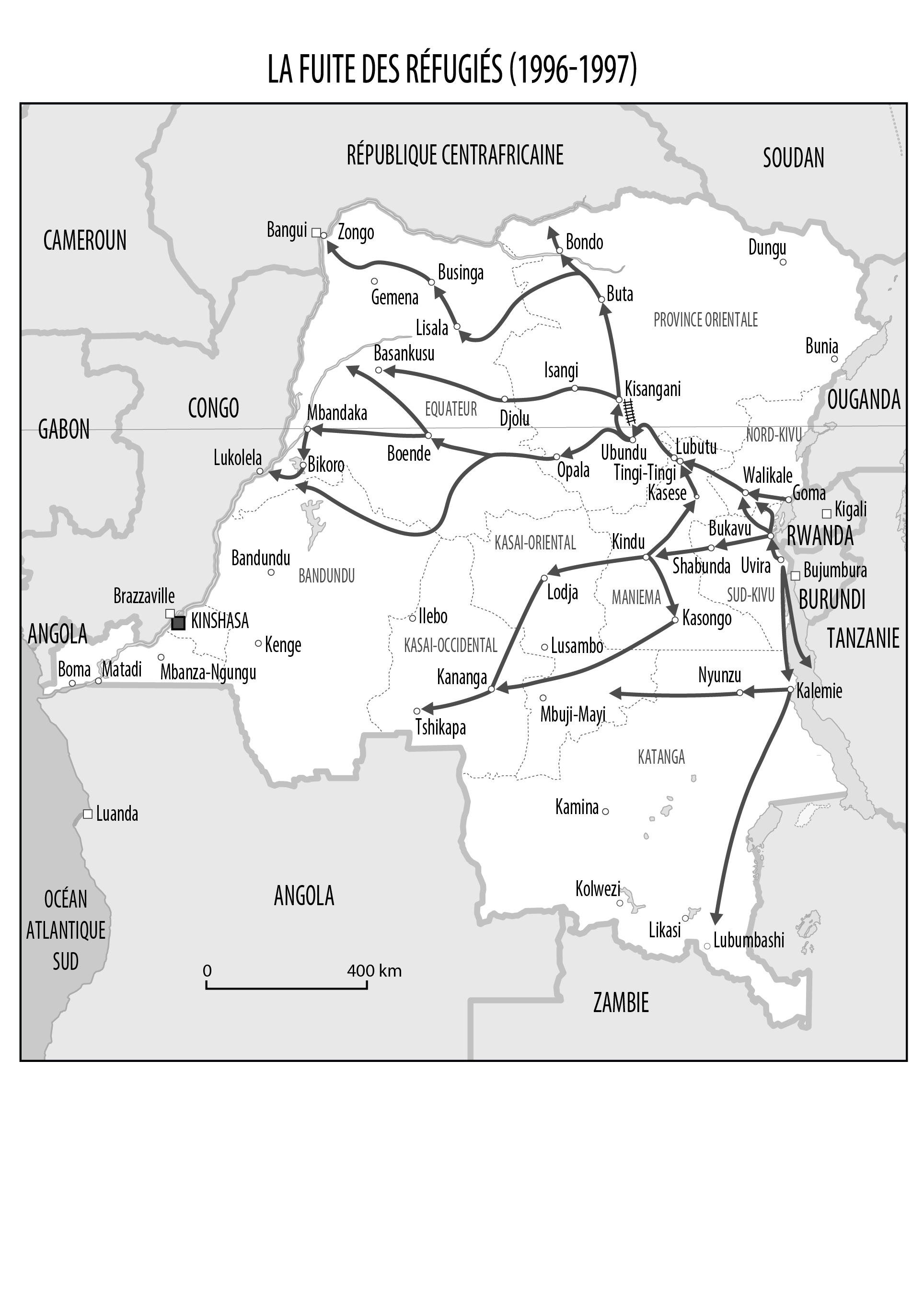 Rwandan refugees flight path in Zaire