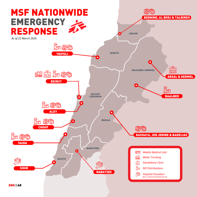 Map of MSF activities in Lebanon
