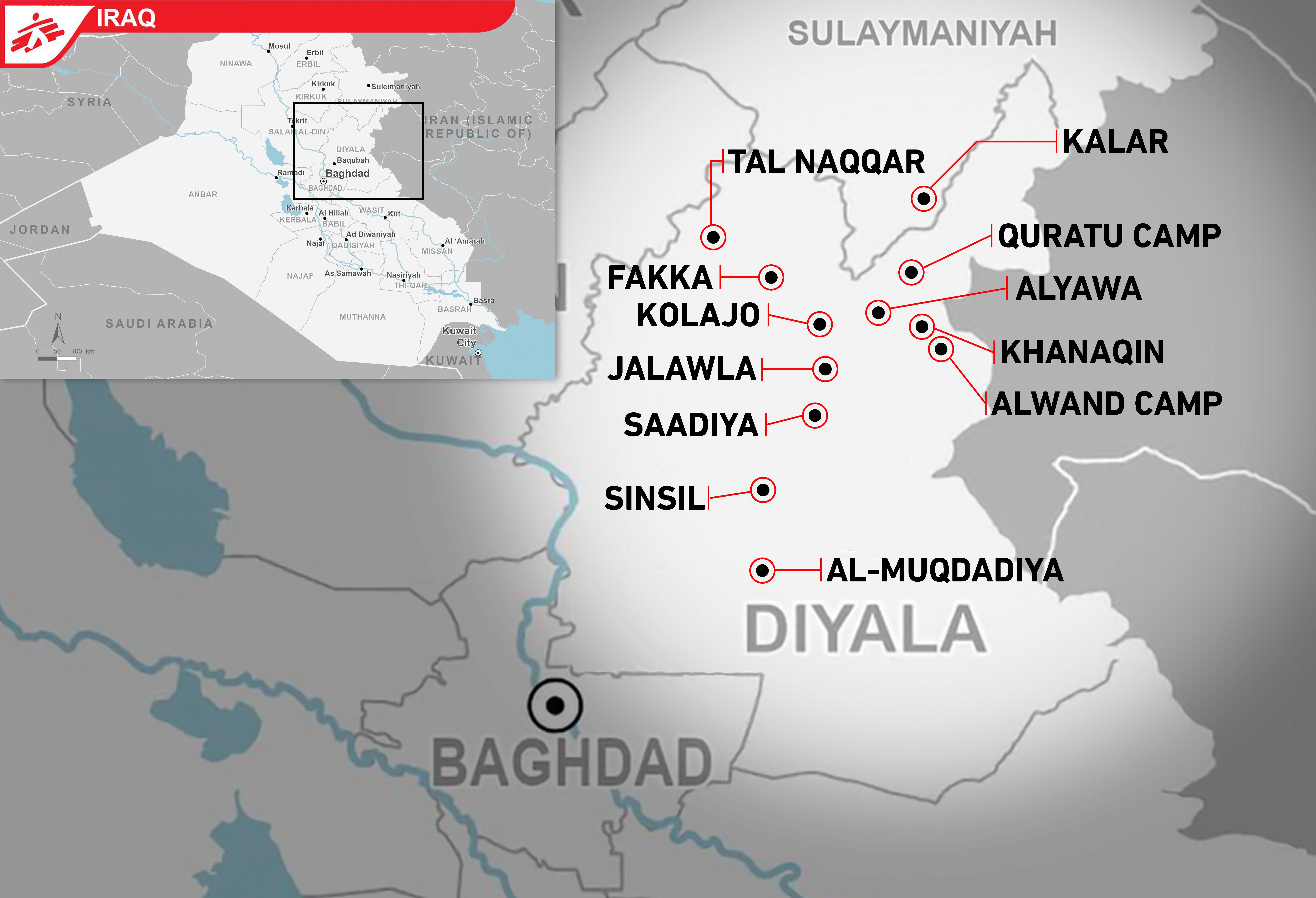 Map of MSF projects in Diyala governorate