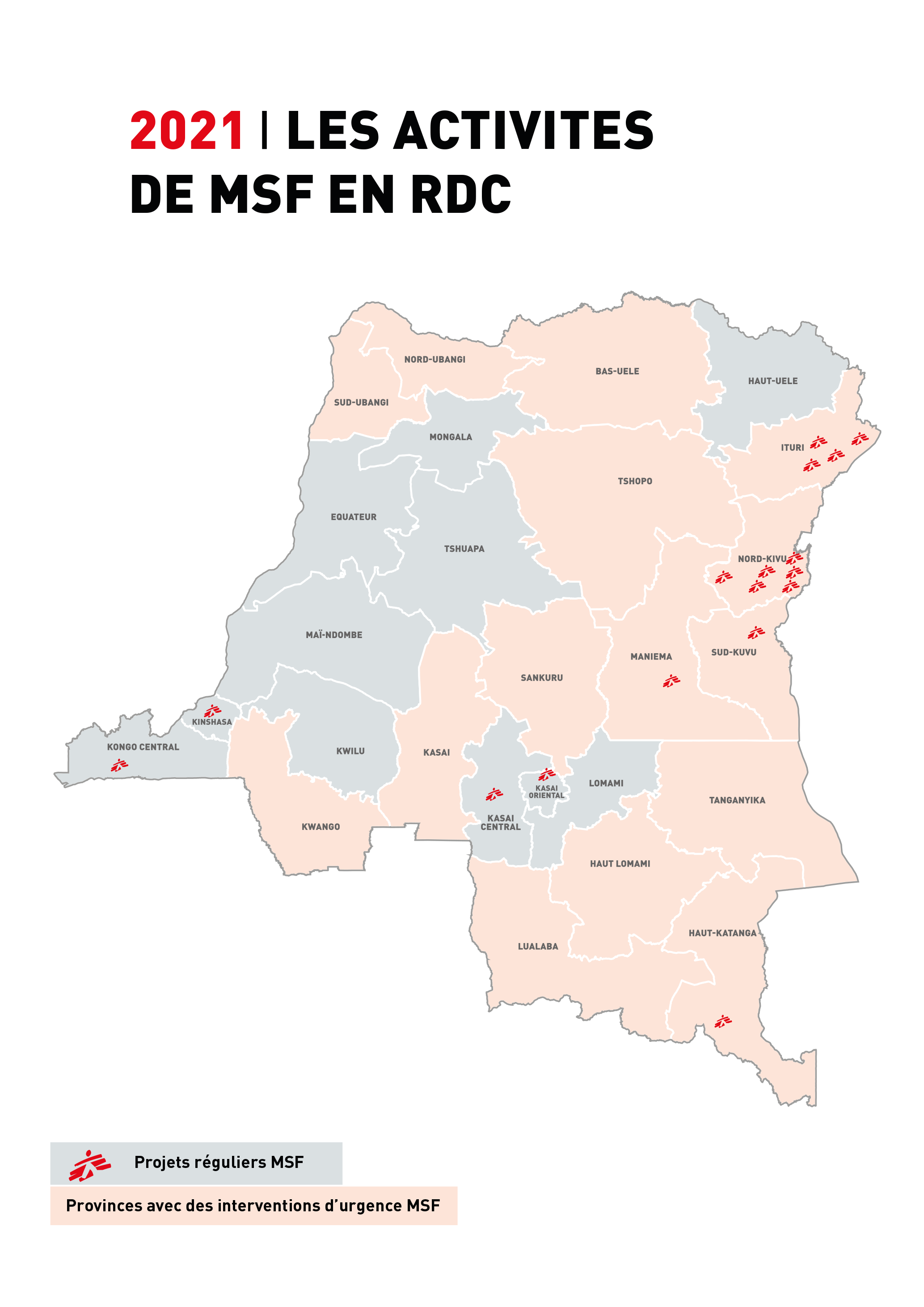 Carte d'actvités de MSF en RDC